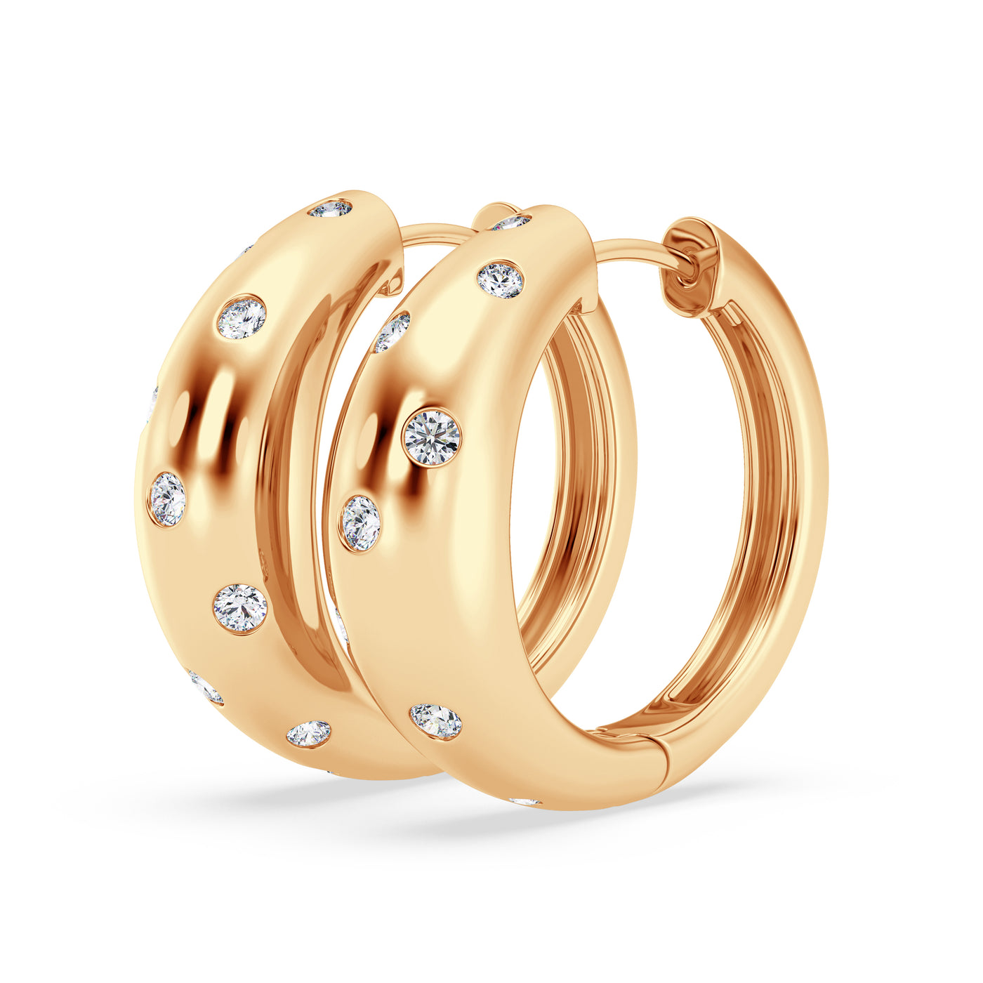 14K Yellow Natural Diamond Hoop Earrings