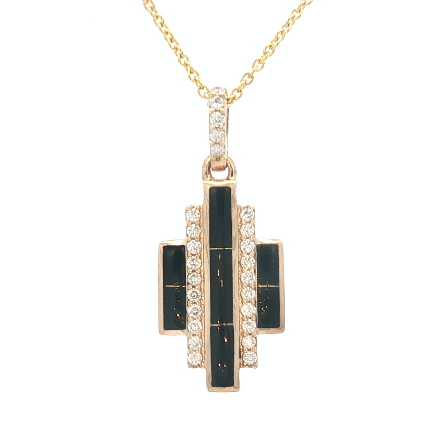 14K Yellow Gold Natural Diamond and Black Onyx Necklace