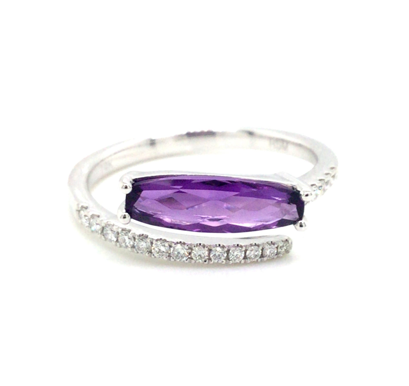 14K White Contemporary Amethyst and Natural Diamond Ring Size 6.5