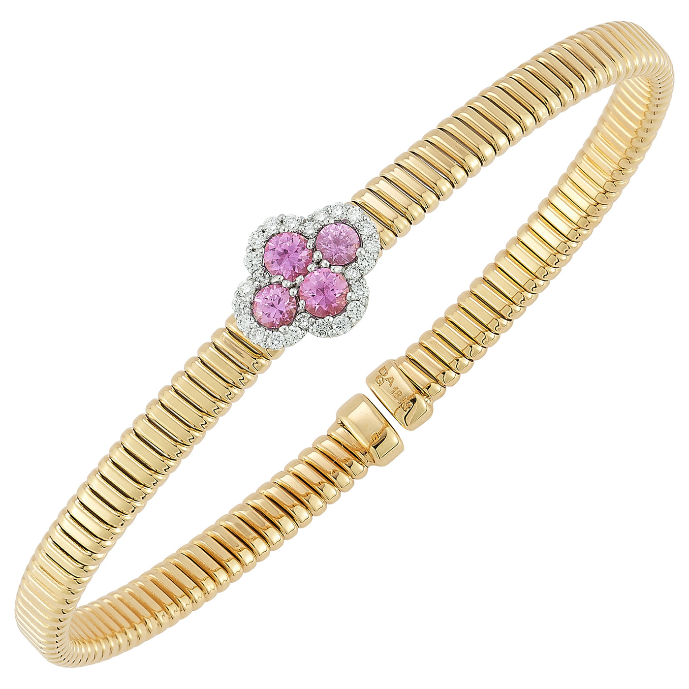 18K Yellow and White Gold Pink Sapphire and Natural Diamond Cuff Bracelet