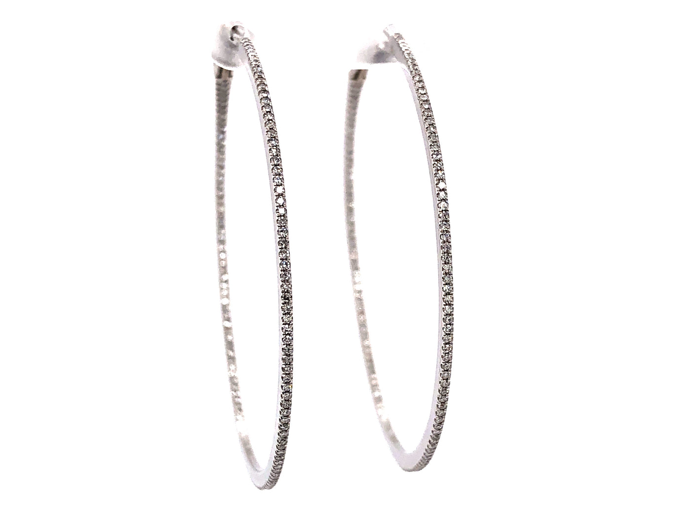 14K White Natural Diamond Hoop Earrings