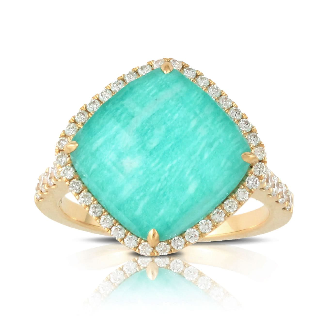 18K Yellow Halo Amazonite and Natural Diamond Ring Size 6.5