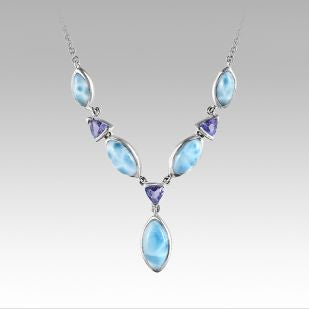 Sterling Silver Larimar and Tanzanite 16 inch Necklace