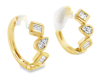 14K Yellow Natural Diamond Hoop Earrings