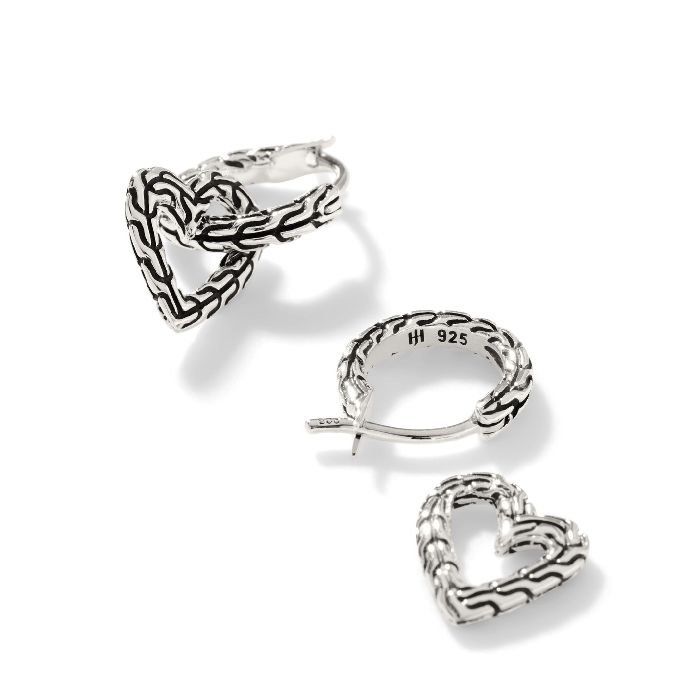 Sterling Silver Classic Chain Hoop with Heart Earrings