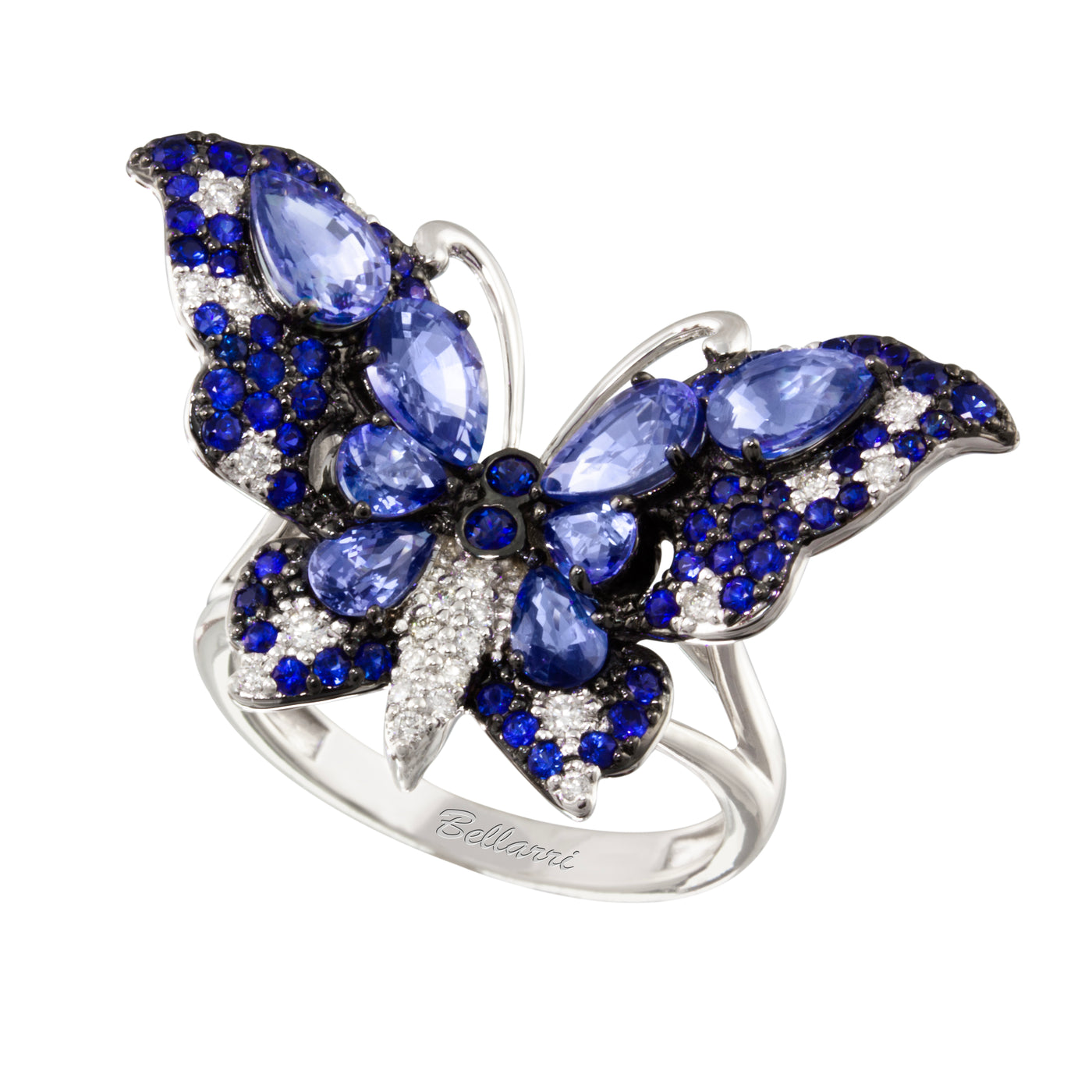 14K White Butterfly Blue Sapphire and Natural Diamond Ring Size 7