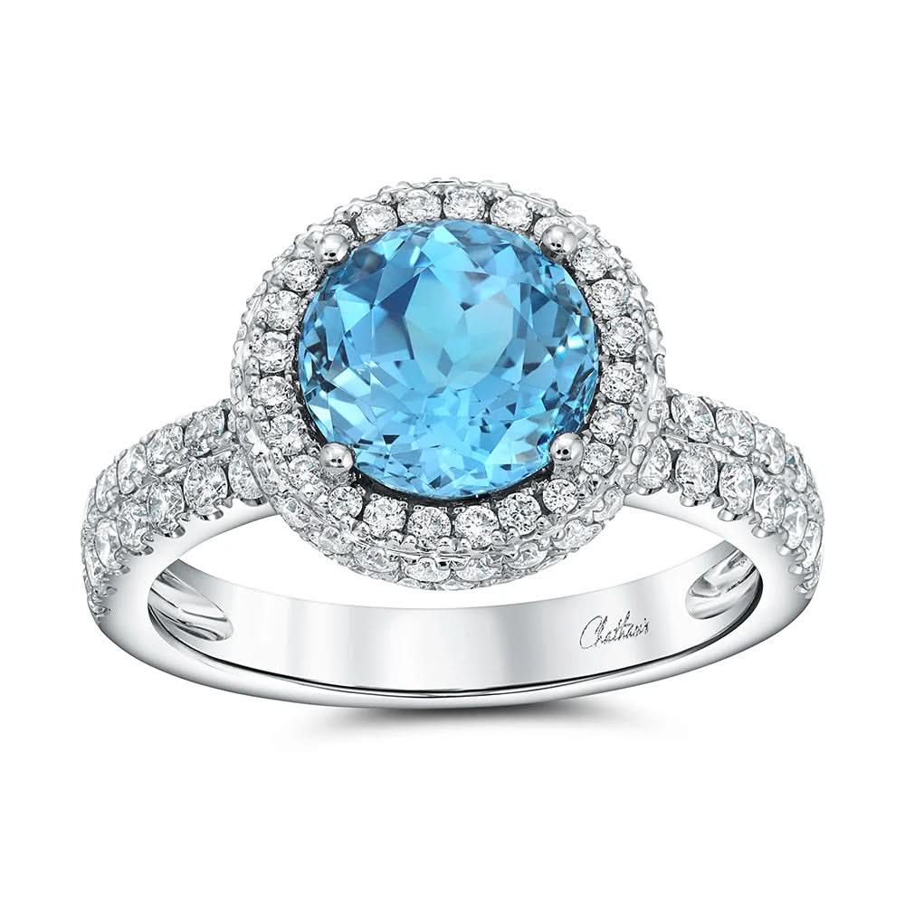 18K White Lab Aqua Spinel and Lab Grown Diamond Ring Size 6.5