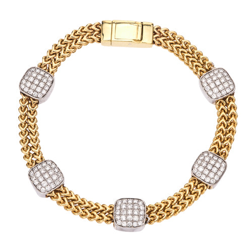 14K Yellow & White Gold Natural Diamond Station Bracelet
