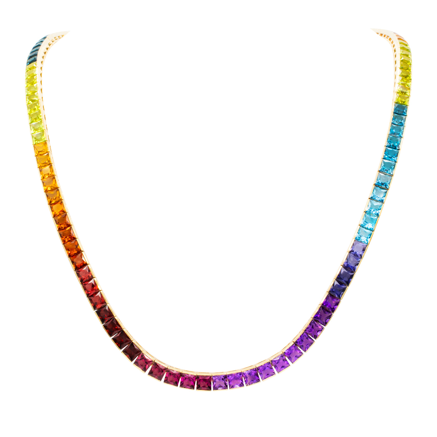 14K Yellow Gold Multi-Gemstone Tennis Necklace