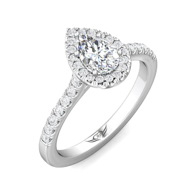 14K White Pear Natural Diamond Halo Engagement Ring