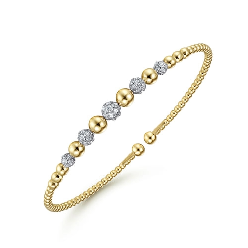 14K Yellow & White Natural Diamond Cuff Bracelet