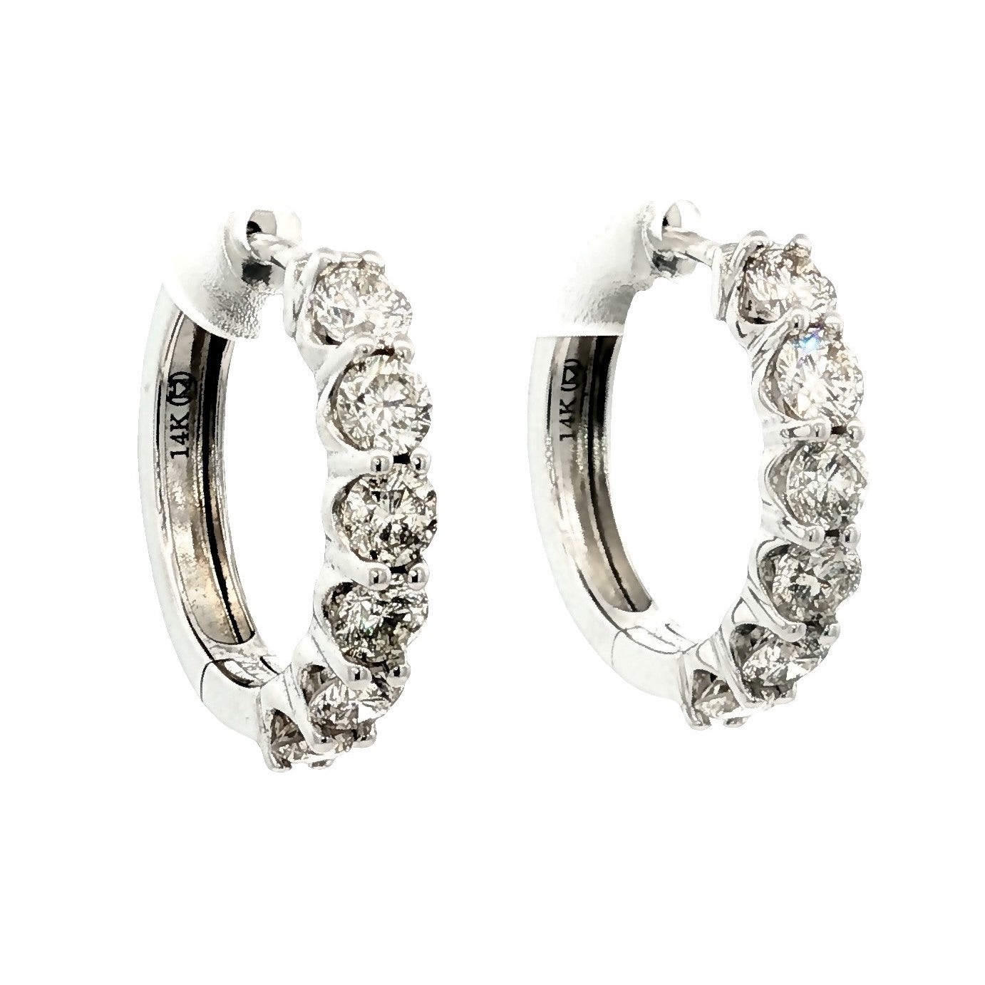 14K White Gold Natural Diamond Hoop Earrings