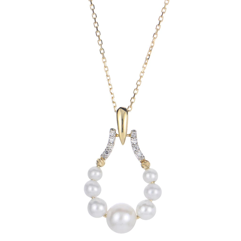 18 inch Fresh Water Pearl and Natural Diamond Necklace with 14K Yellow Clasp