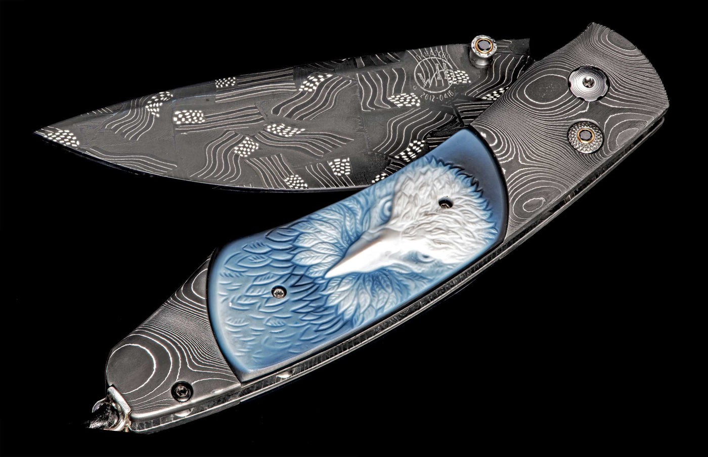 William Henry "DIGNITY" Banded Agate with "FLAG' Damascus Steel Blade