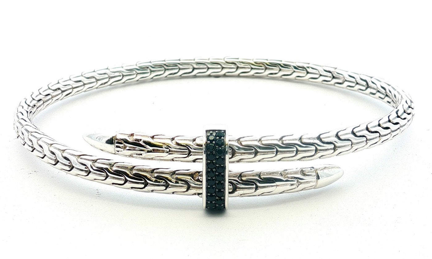 Sterling Silver Black Sapphire Spear Flex Cuff Bracelet