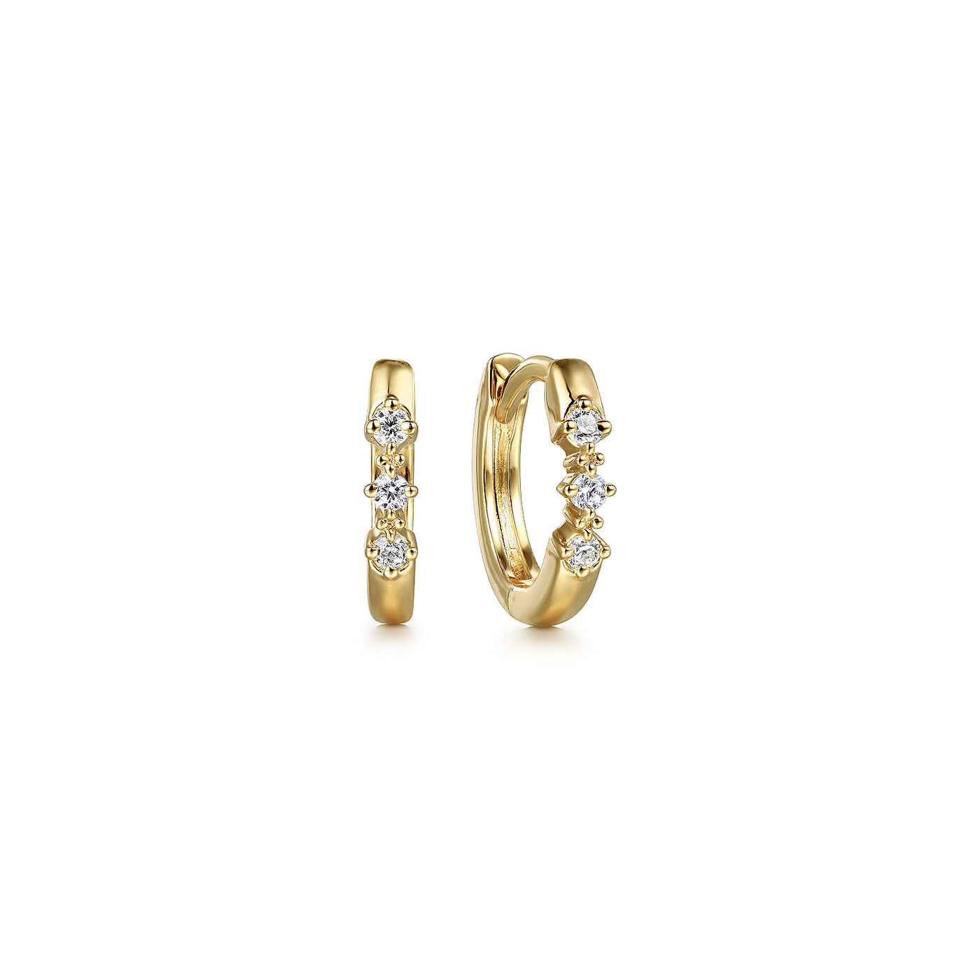 14K Yellow Natural Diamond Huggie Earrings