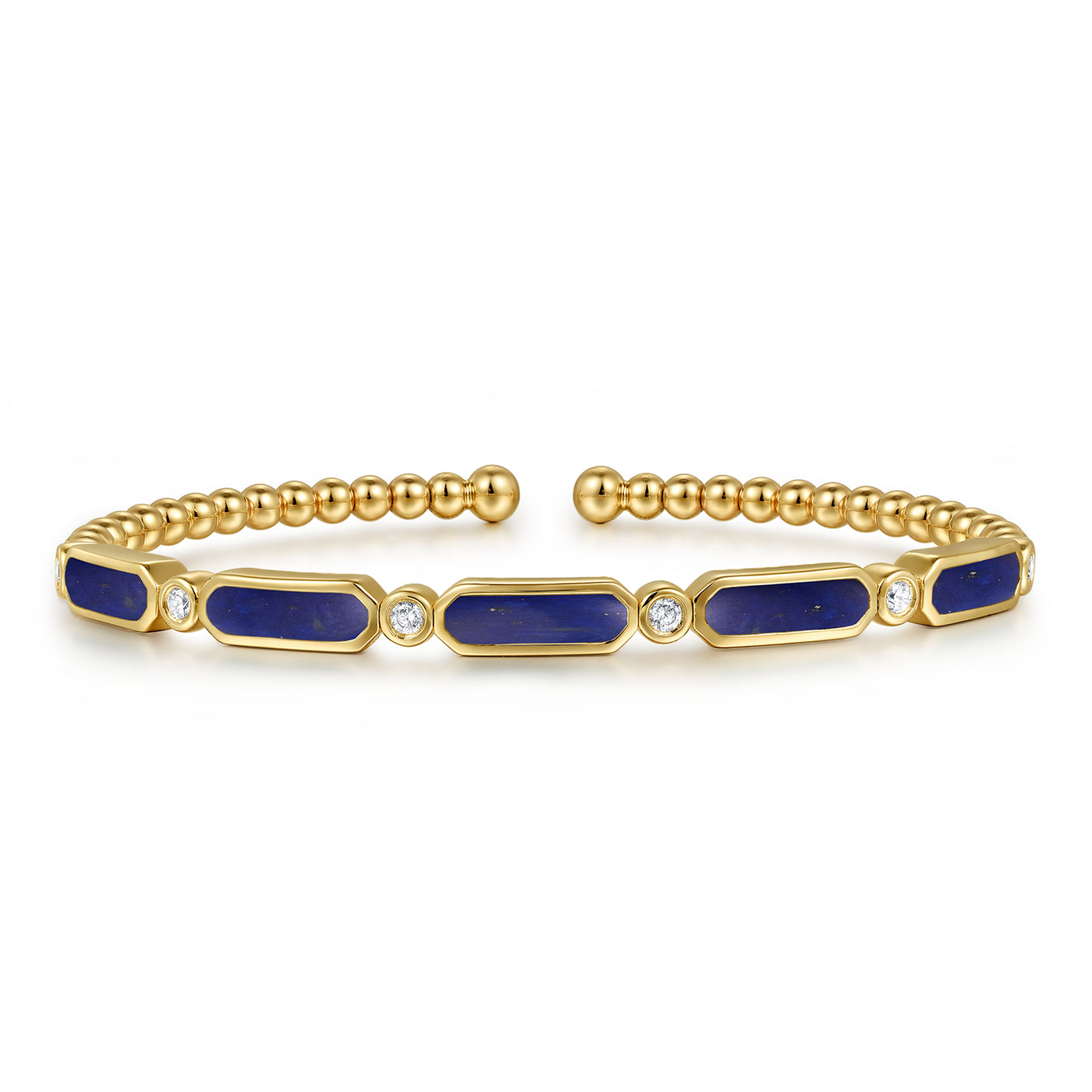 14K Yellow Lapis and Natural Diamond Cuff Bracelet