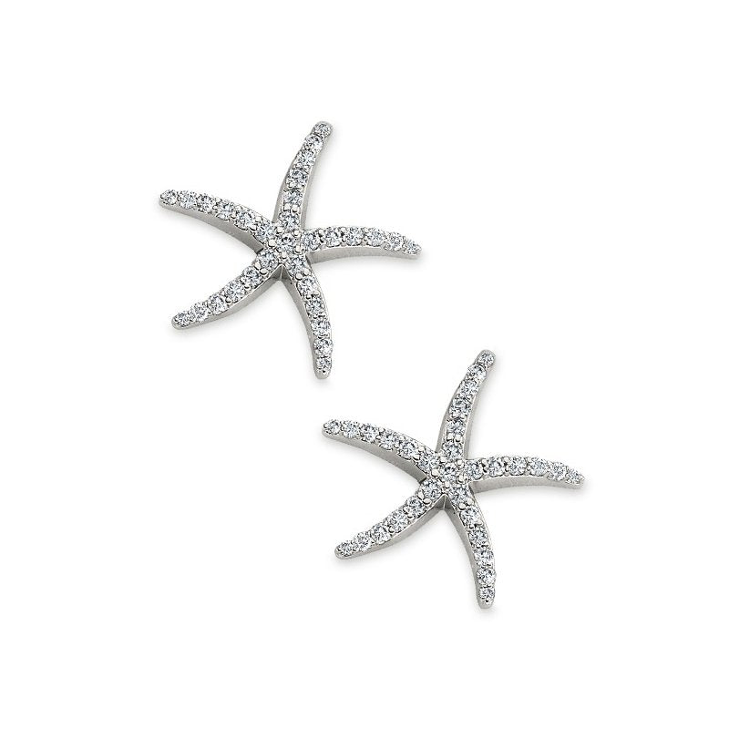 14K White Natural Diamond Starfish Earrings