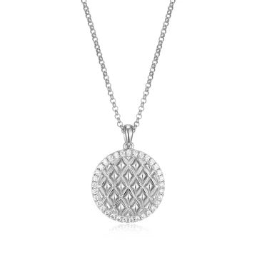 Sterling/Rhodium Finish Quilted Necklace with Cubic Zirconium 17 inch