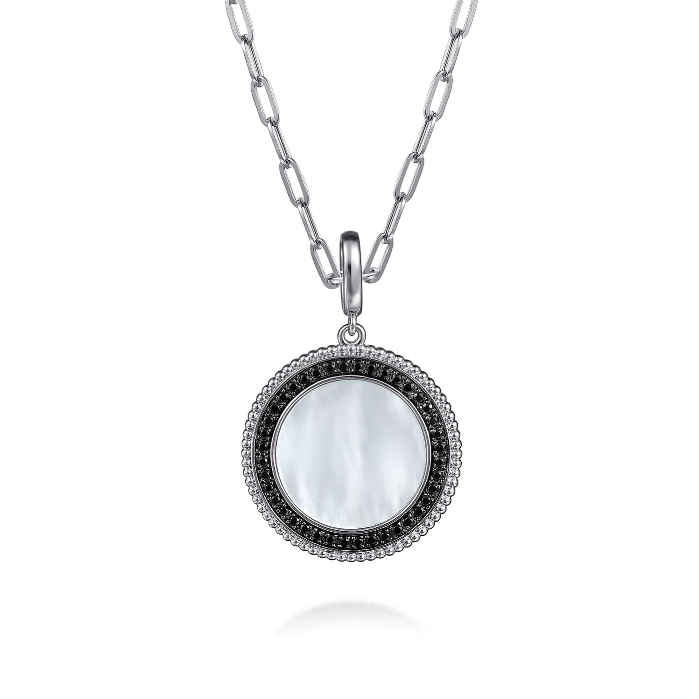 Sterling Silver Mother of Pearl and Black Spinel Medallion Pendant