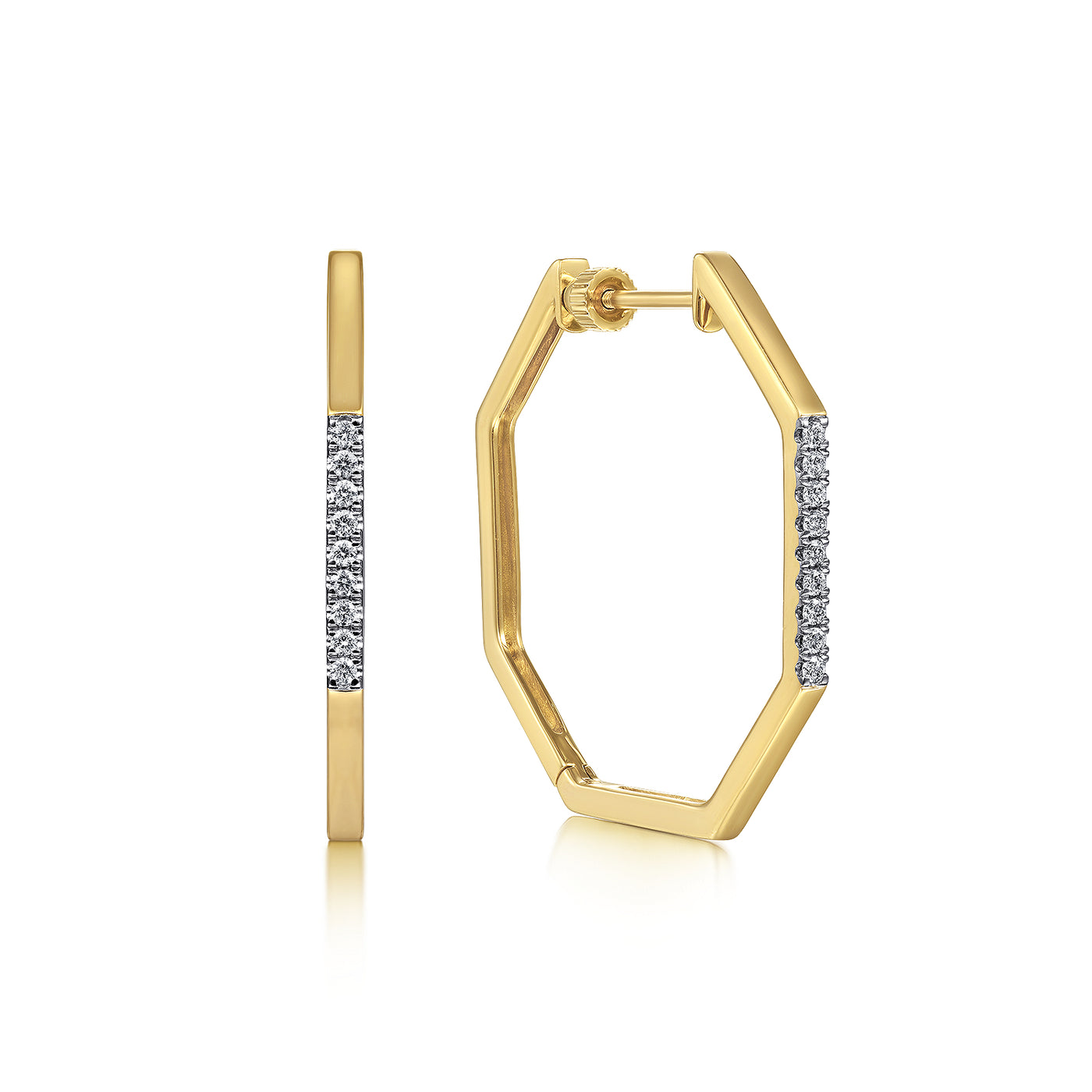 14K Yellow Natural Diamond Hoop Earrings