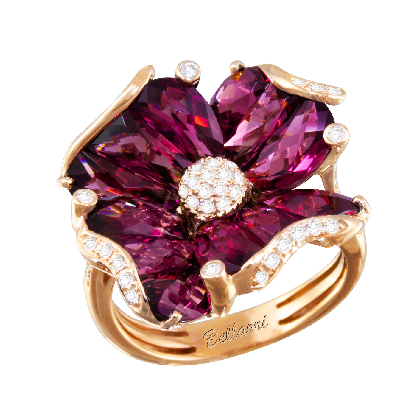 14K Rose Floral Rhodolite Garnet and Natural Diamond Ring Size 6.5