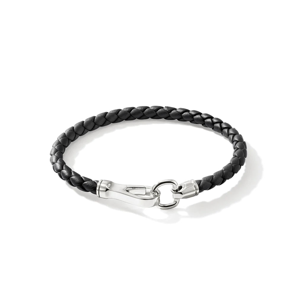 Sterling Silver Black Leather 8 inch Bracelet