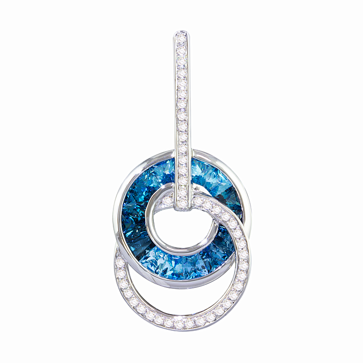 14K White Gold Blue Topaz and Natural Diamond Pendant