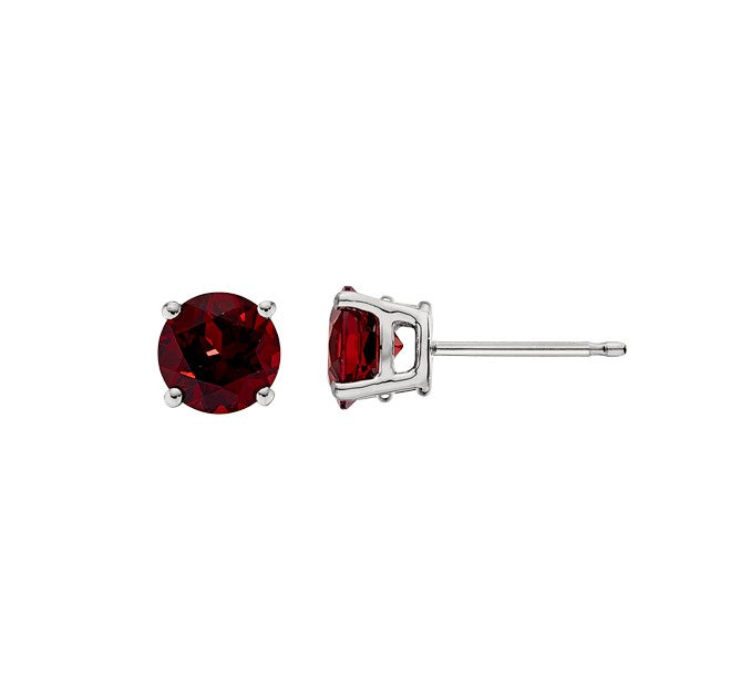 14K White Garnet Stud Earrings