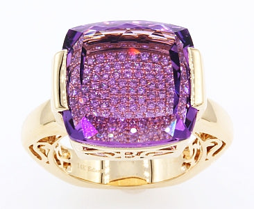 14K Yellow Gold Amethyst and Natural Diamond Ring