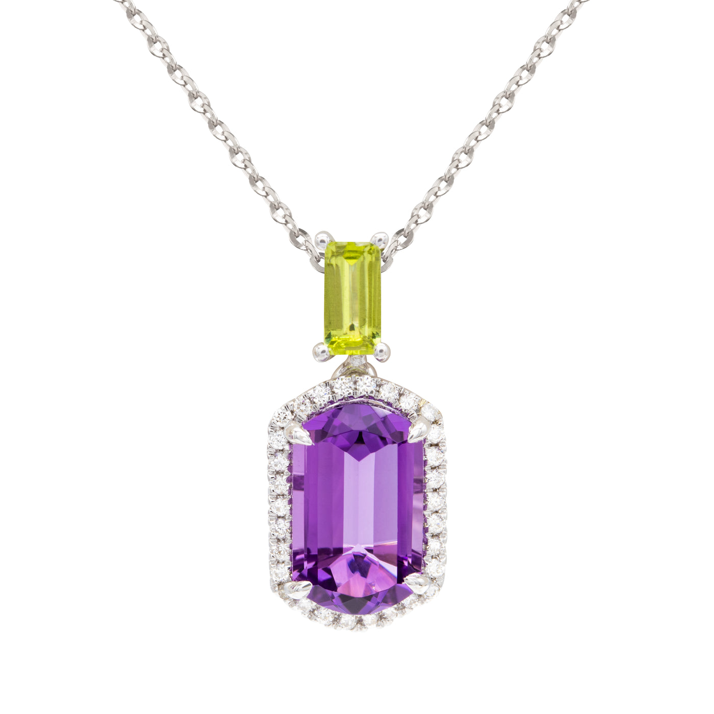 14K Yellow Gold Amethyst, Peridot and Natural Diamond Necklace