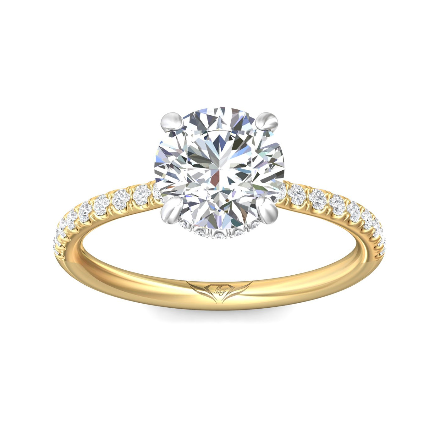 14K Yellow & White Natural Diamond Semi-Mount Ring that accomodates a 8.00 mm Center