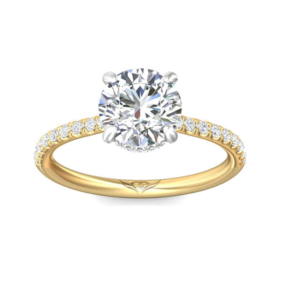 14K Yellow & White Natural Diamond Semi-Mount Ring that accomodates a 8.00 mm Center