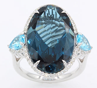 14K White Gold London Blue Topaz and Natural Diamond Ring
