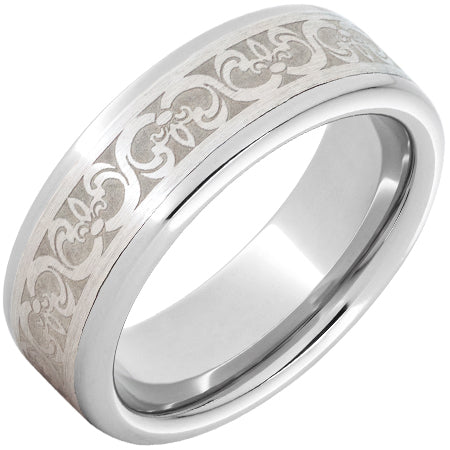 Serinium White 8 mm Scroll Engraving Wedding Band Size 10