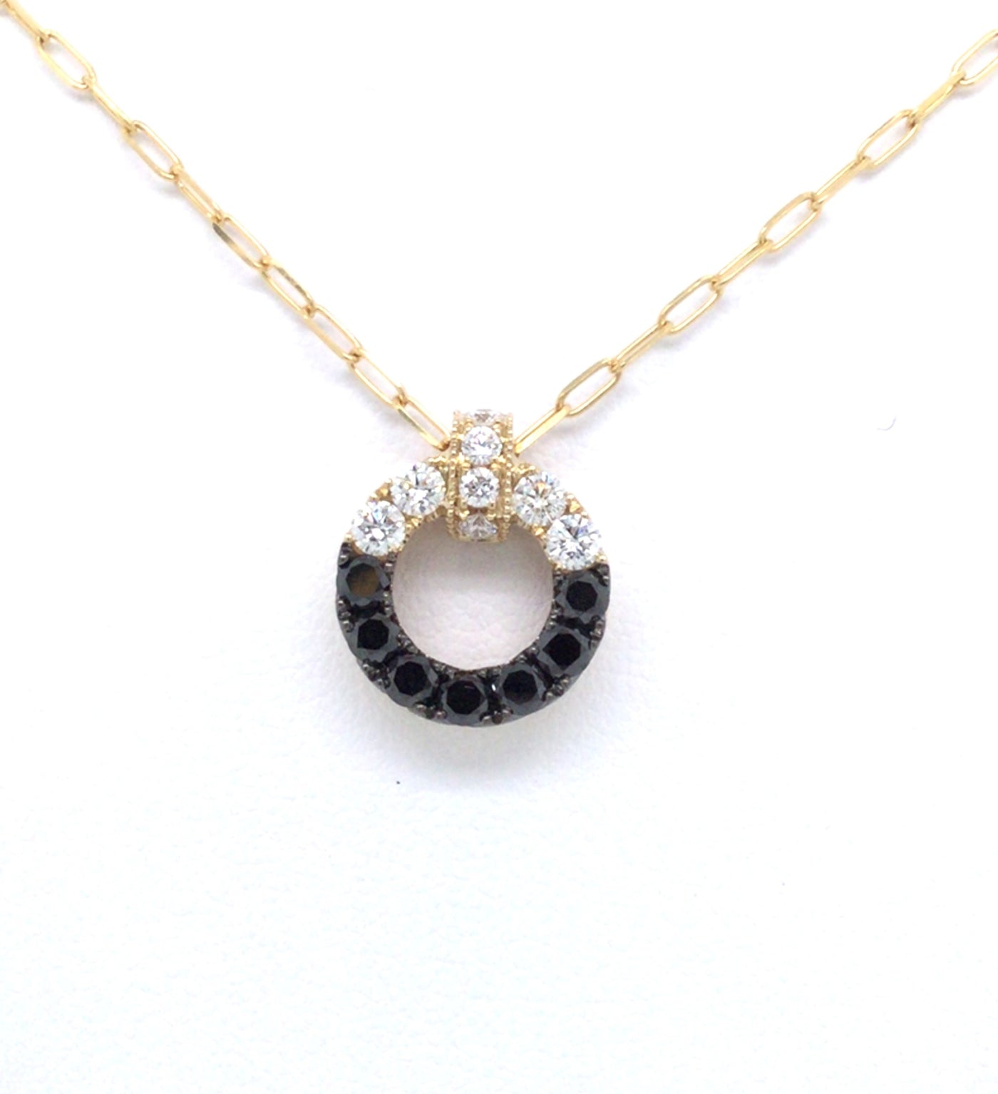 14K Yellow Natural Black and White Diamond 18 inch Necklace