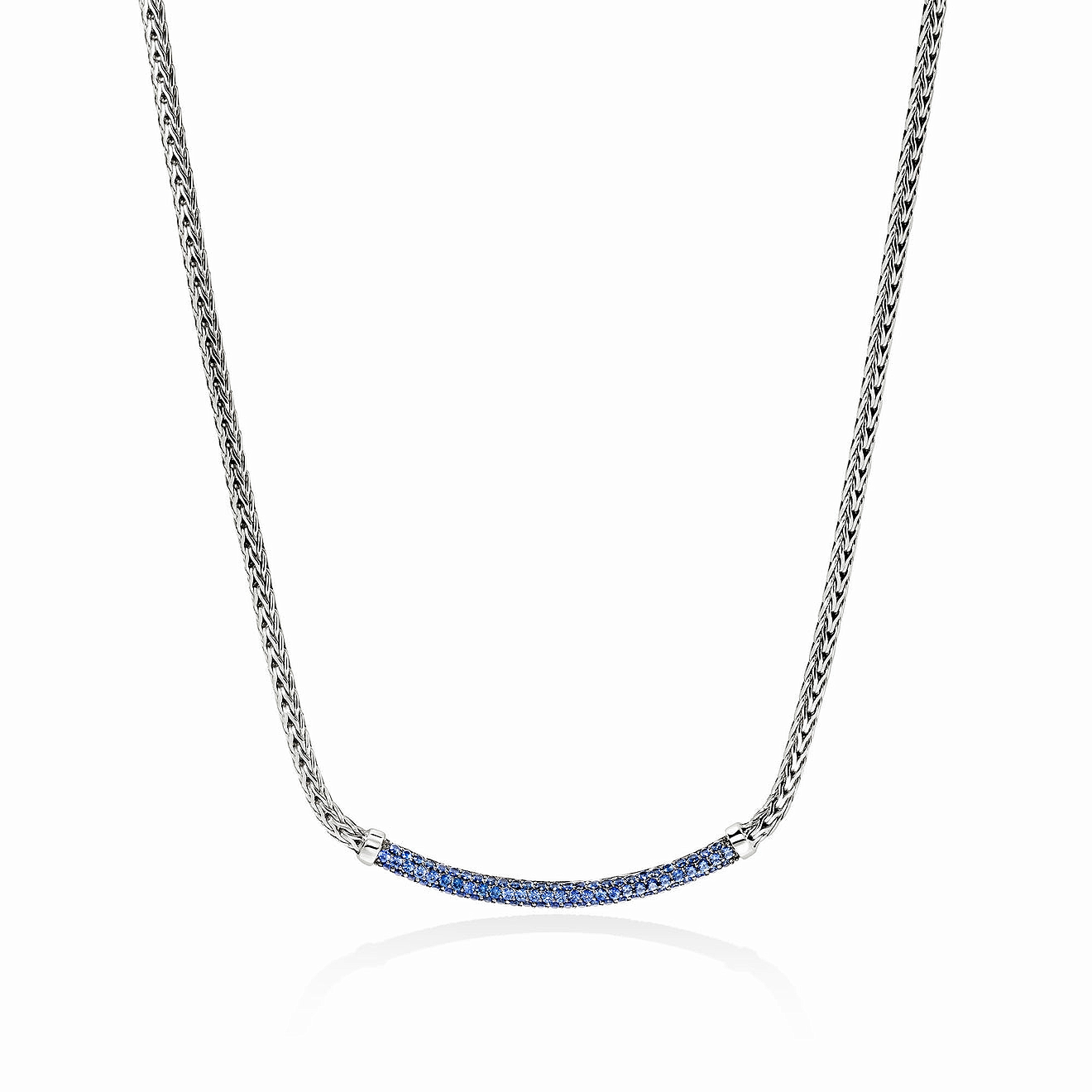 Sterling Silver Blue Sapphire and Natural Diamond Necklace