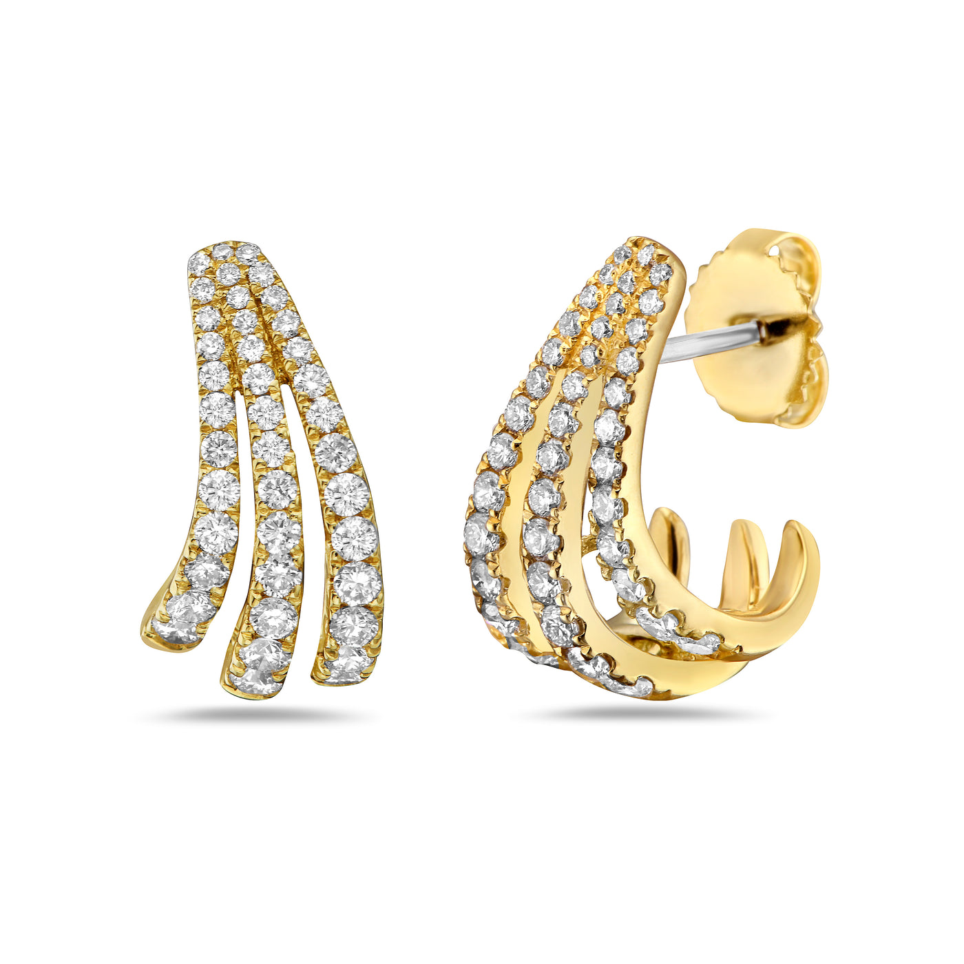 14K Yellow Natural Diamond Hoop Earrings