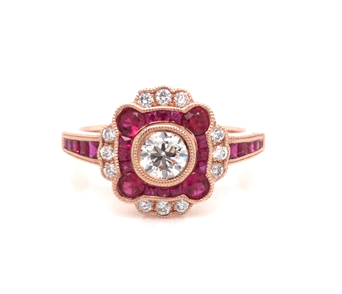 14K Rose Vintage Ruby and Natural Diamond Ring Size 6.5