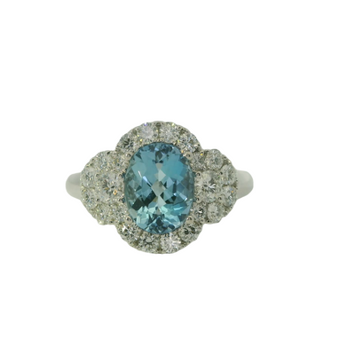 18K White Aquamarine and Natural Diamond Ring Size 6.5