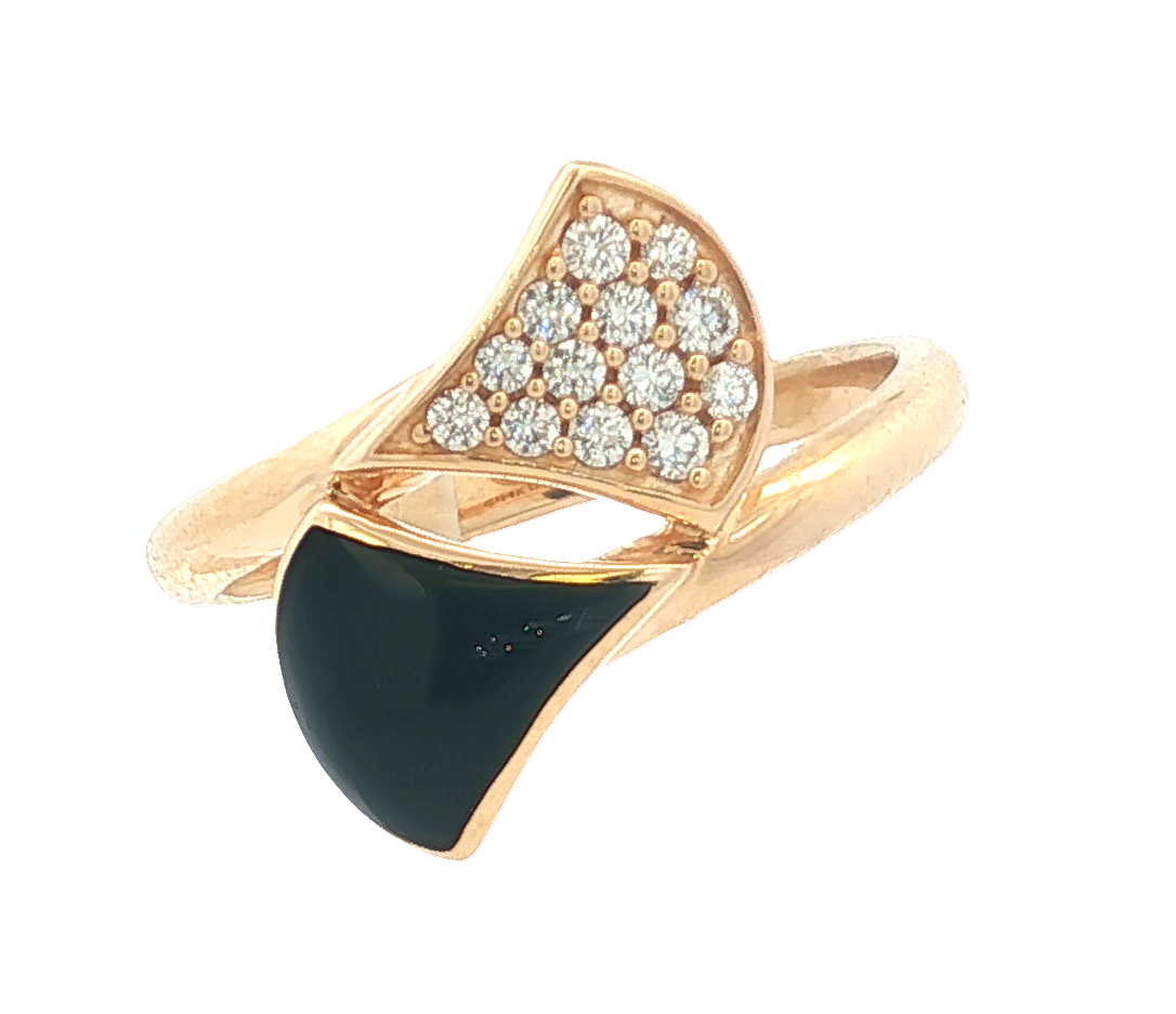 14K Yellow Gold Fashion Black Onyx and Natural Diamond Ring