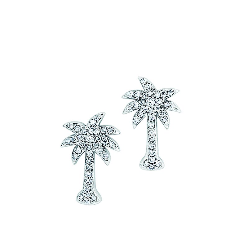 14K White Natural Diamond Palm Tree Earrings