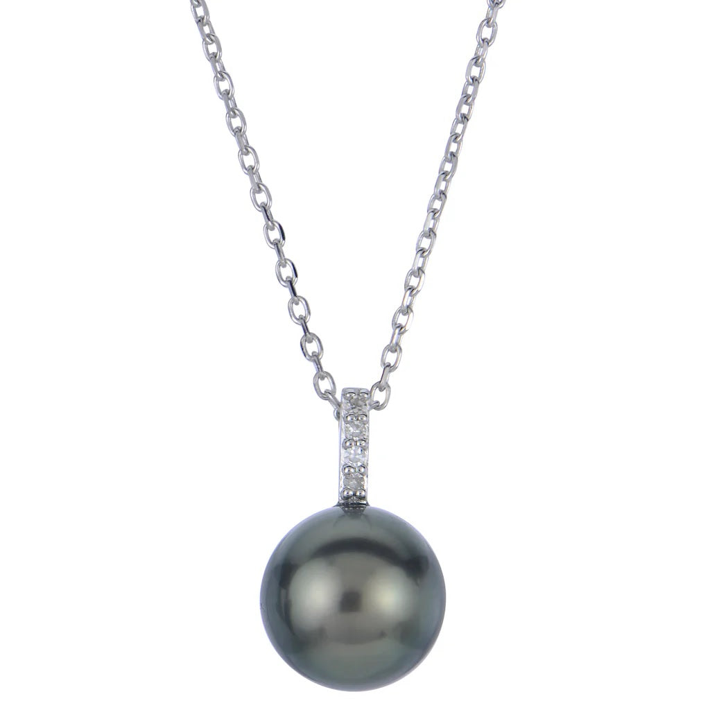 18 inch Tahitian Pearl and Natural Diamond Necklace