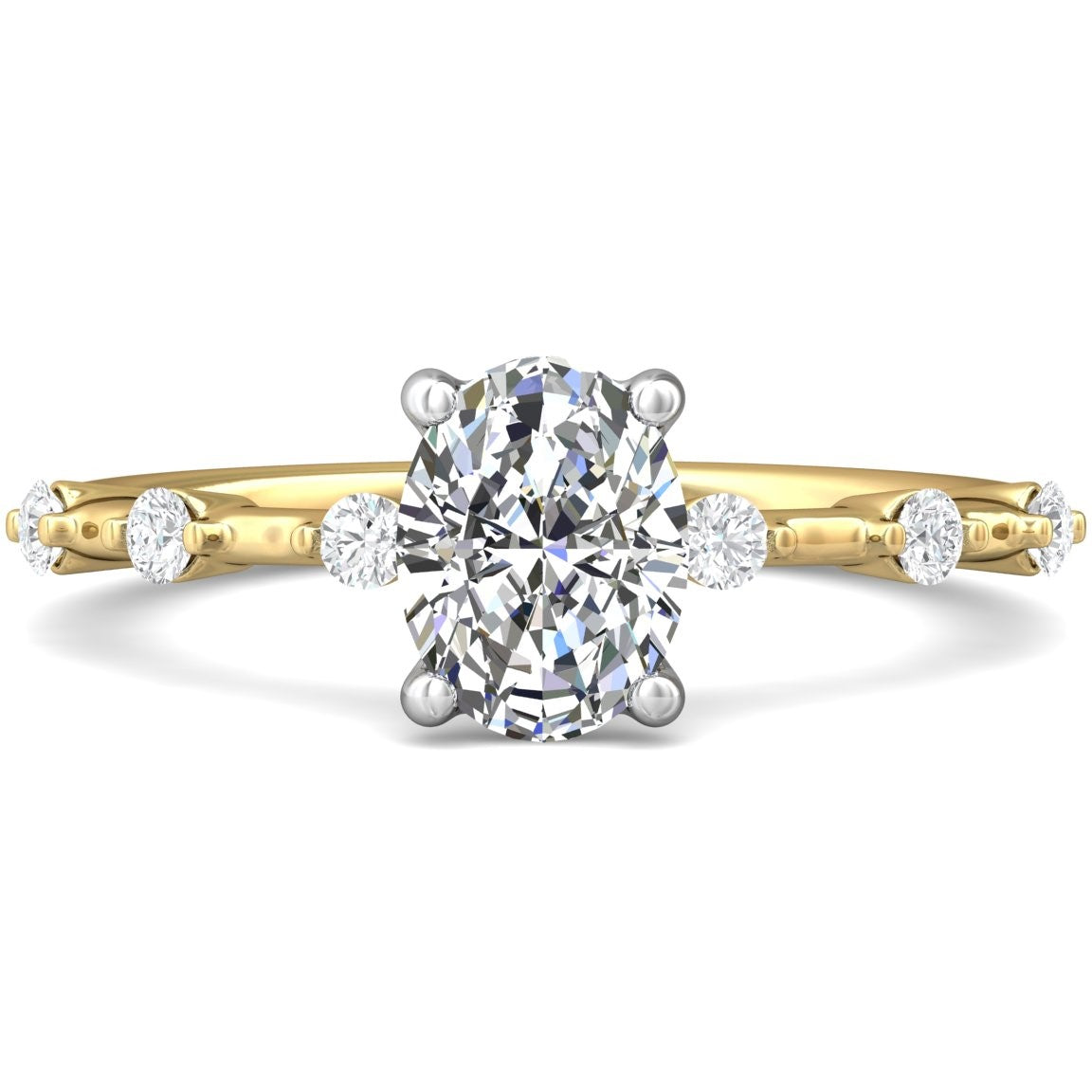 14K Yellow & White Natural Diamond Semi-Mount Ring that accomodates an 8.00 X 6.00 mm Center