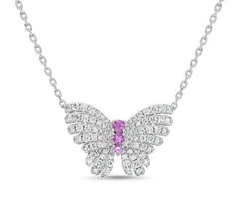 18K White Gold Pink Sapphire and Natural Diamond Necklace
