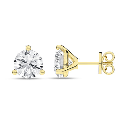 14K Yellow Three Prong Martini Set Lab Grown Diamond Stud Earrings