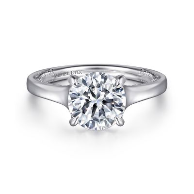 18K White Natural Diamond Semi-Mount Ring that accomodates a 8.00 mm Center