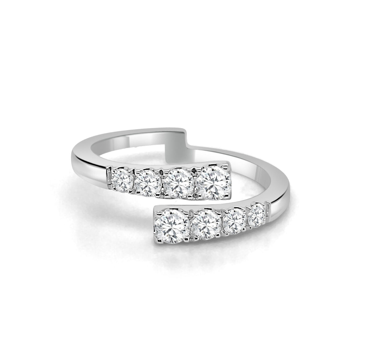 14K White Bypass Natural Diamond Ring Size 6.25