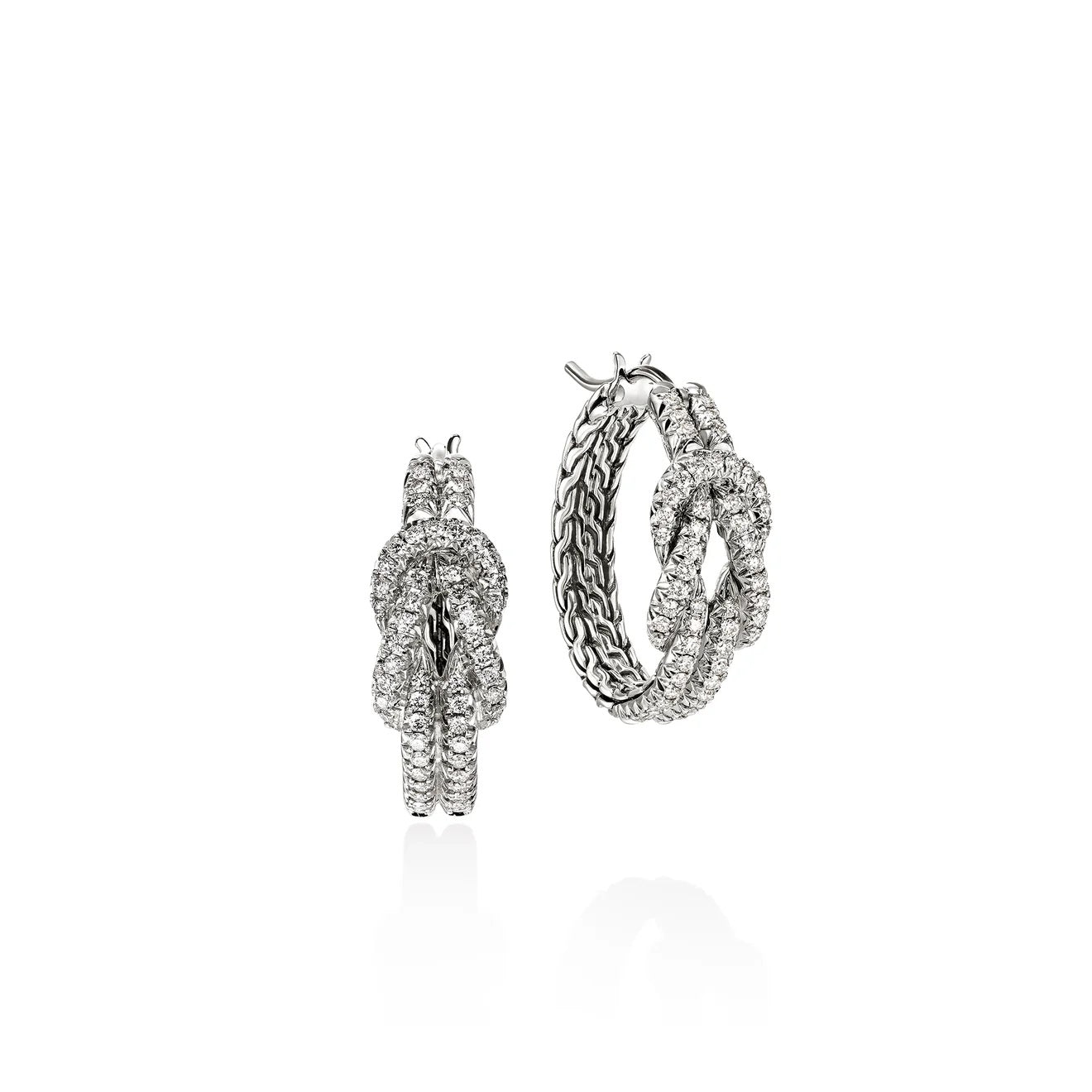 Sterling Silver White Natural Diamond Love Knot Earrings