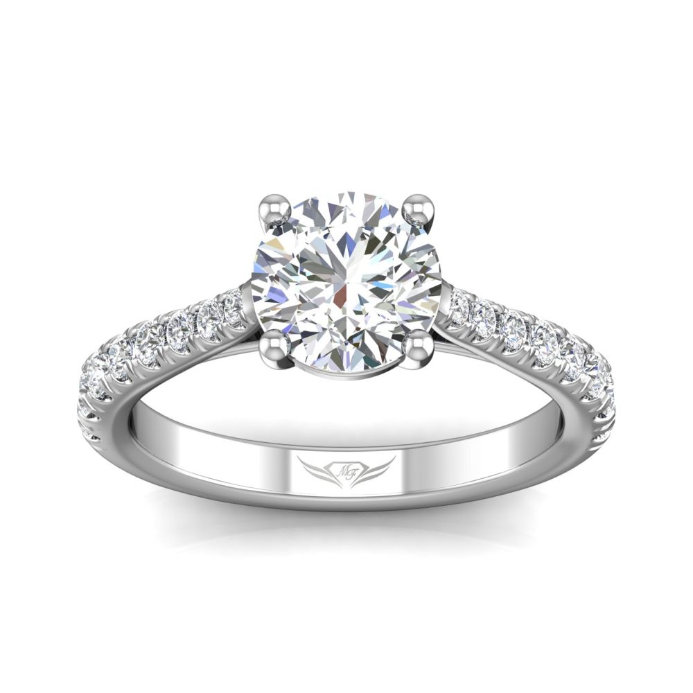 14K White Natural Diamond Semi-Mount Ring that accomodates a 7.00 mm Center